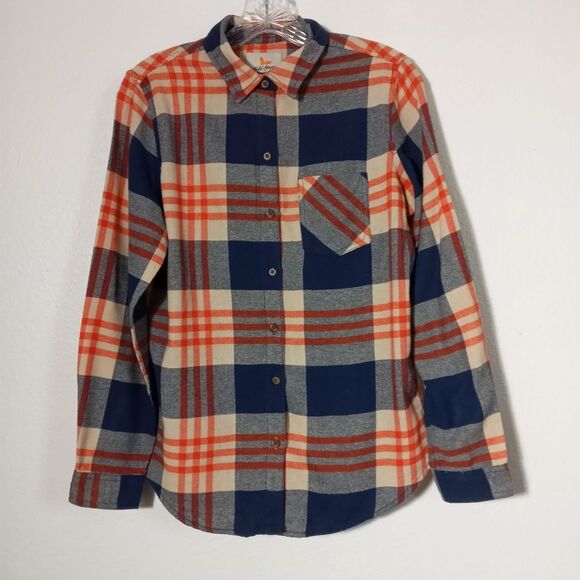 Vintage Field & Stream Flannel Shirt 60s 70s Orange Blue Plaid Button Sleeves SM - Picture 8 of 8